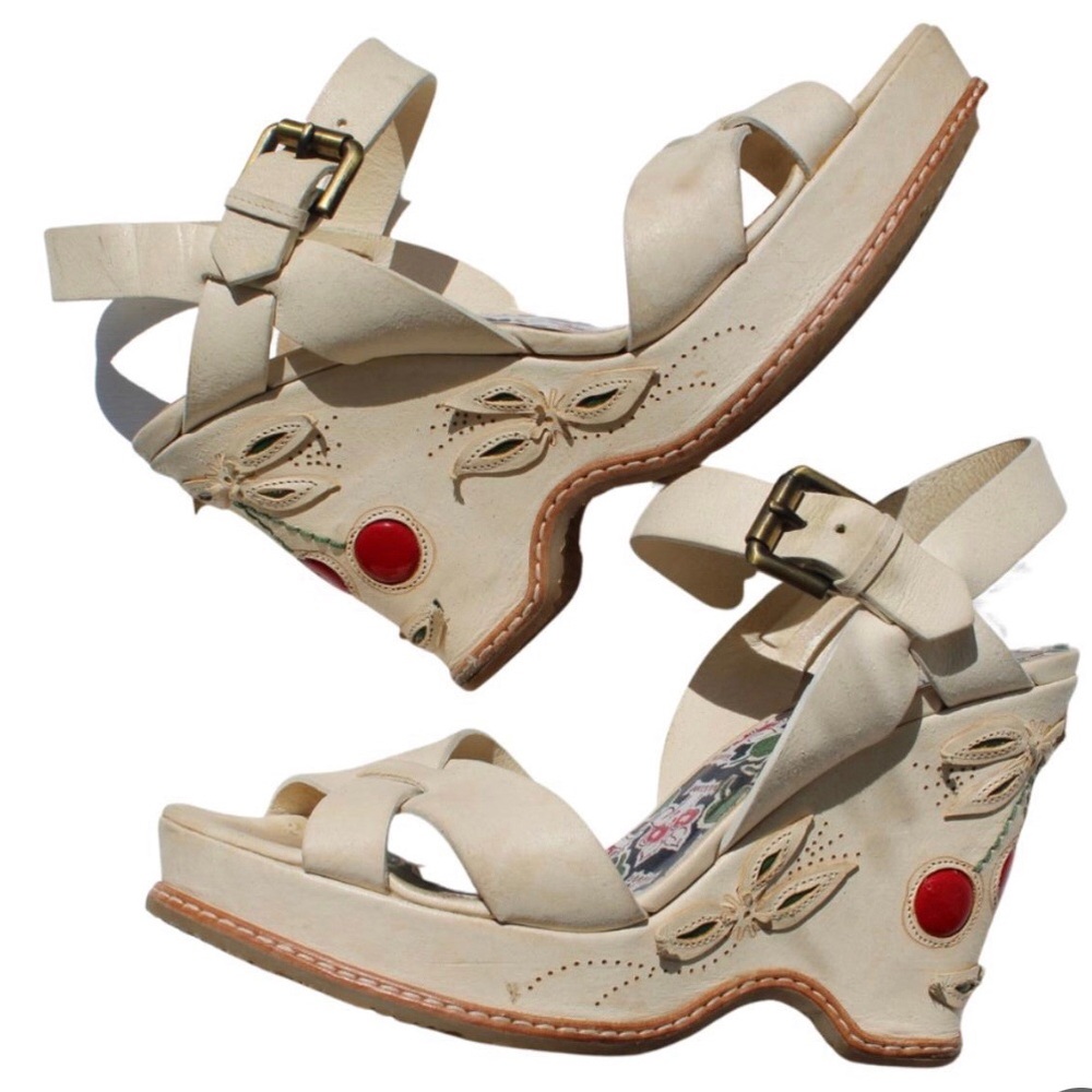 Women's Cream Wedge Sandals
